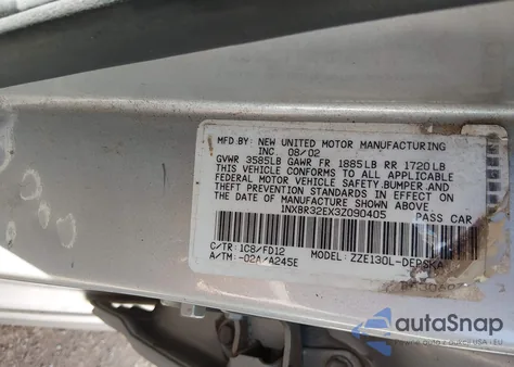 2003 Toyota Corolla S z USA, uszkodzony, nr VIN 1NXBR32EX3Z090405